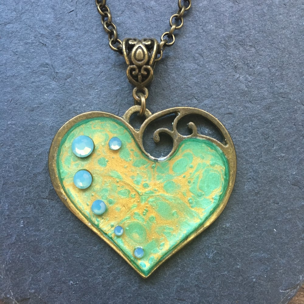 Turquoise Abstract Lazy Heart Crystal Pendant