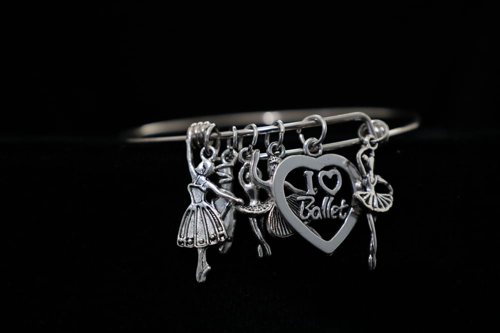 Ballet Charms Stainless Steel Adjustable Bangle Bracelet