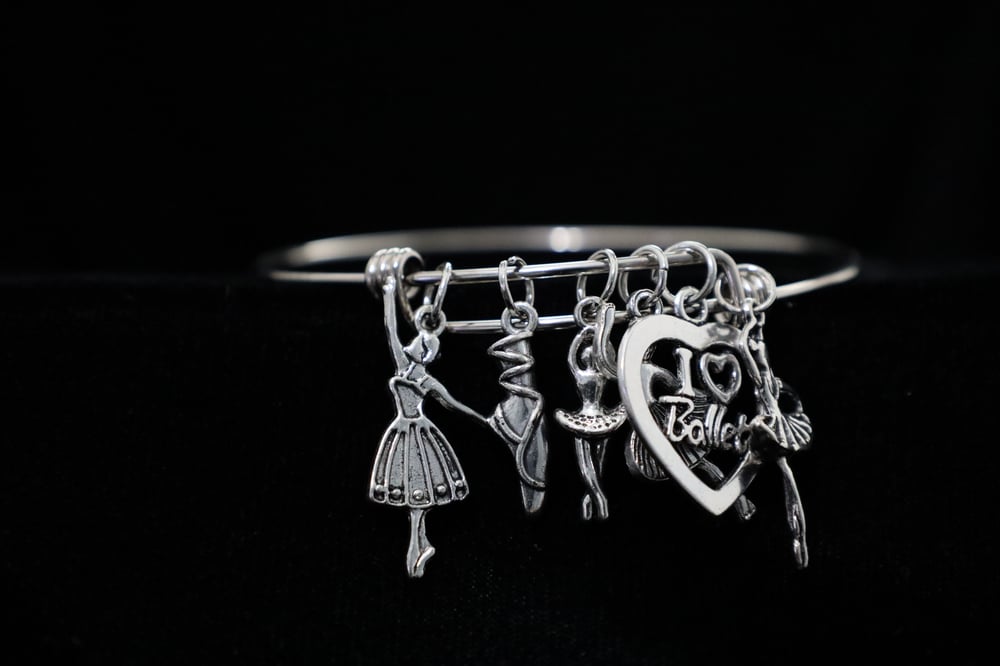 Ballet Charms Stainless Steel Adjustable Bangle Bracelet