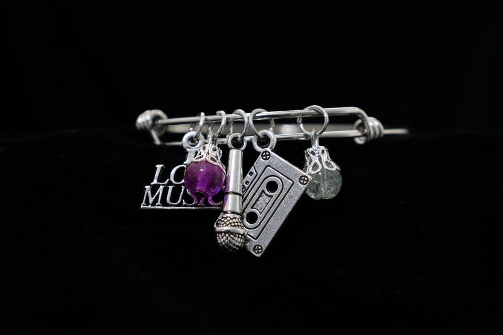 Music Lovers Charms Stainless Steel Adjustable Bangle Bracelet