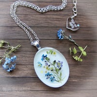 Image 1 of Real Dried Wild Flower Posy Diorama Resin Pendant 