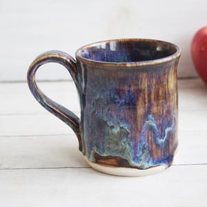 Image of Pottery Mug in Brown, Purple and Blue Glazes, Handmade Pottery Cup Made in USA