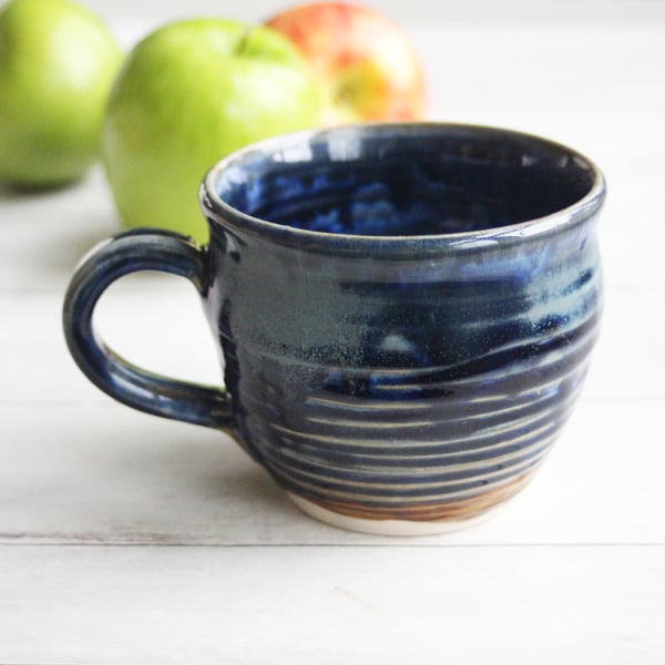 Image of Mug in Deep Shades of Blue Glazes, 13 oz, Handmade Ceramic Coffee Cup, Made in USA
