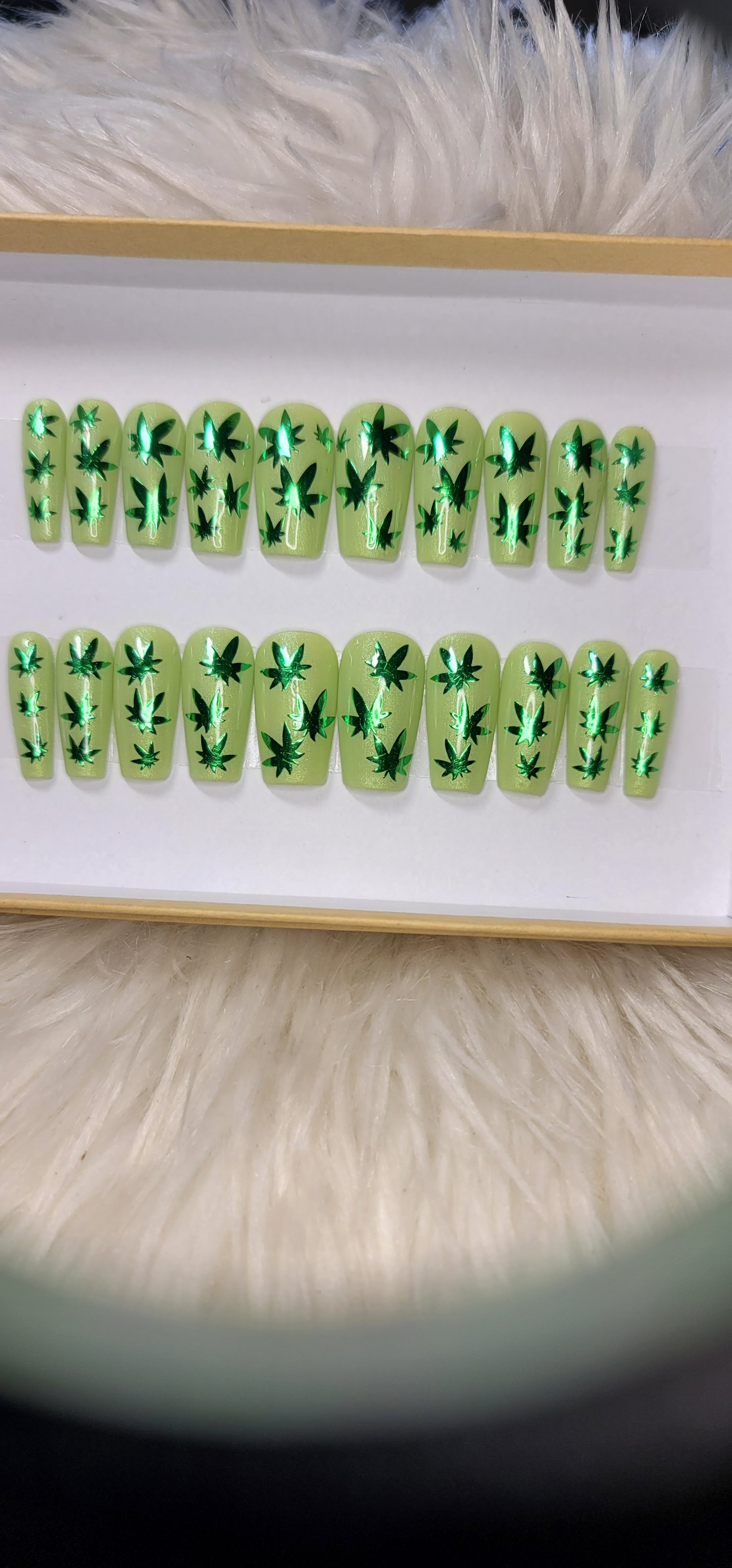 Image of Green on green Marijuana leaf Nails 
