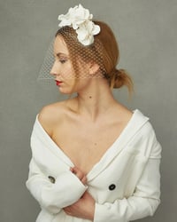 Image 2 of Ivy Hairband / White Faux leather Flowers 