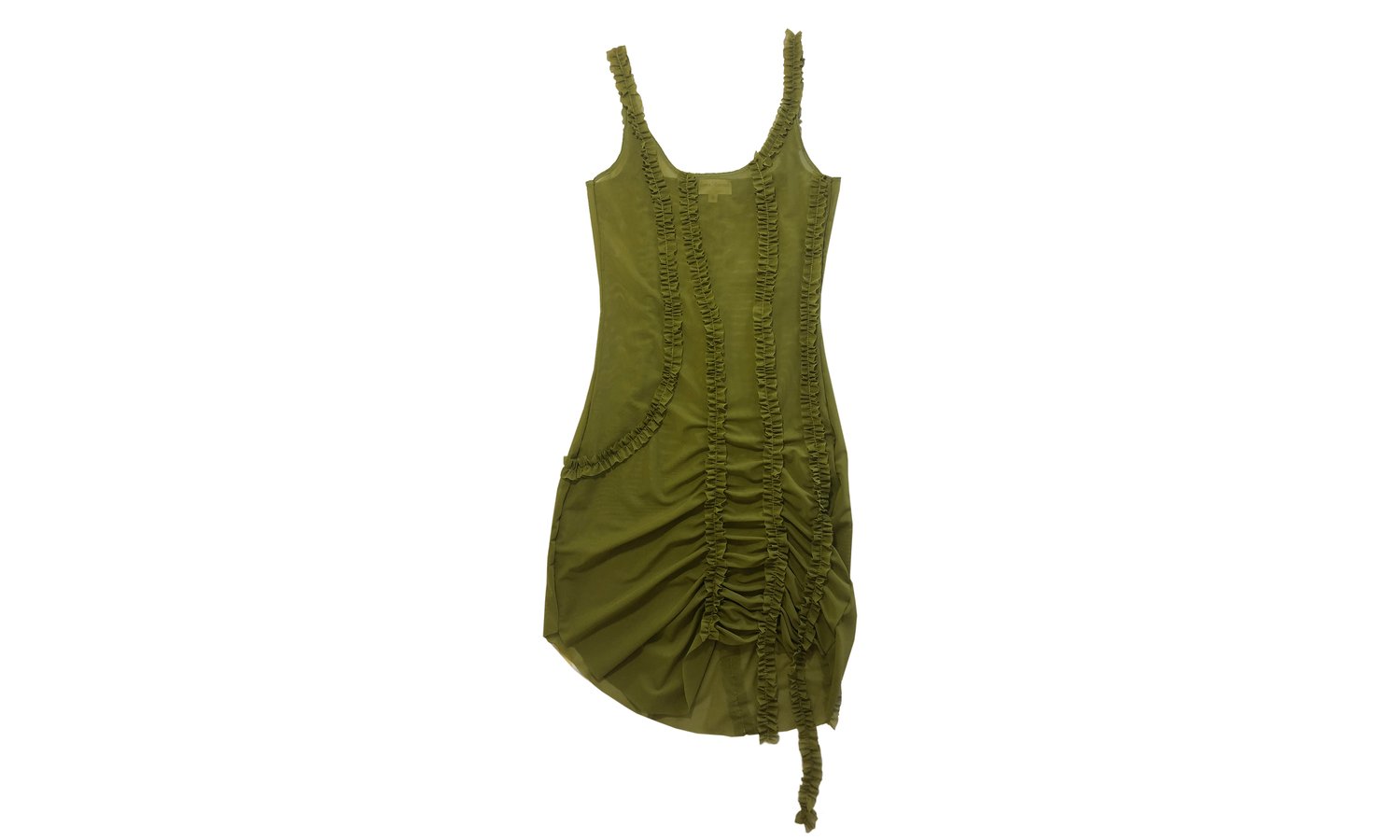 Image of Moss Green Sheer Mesh Ruffle Dress