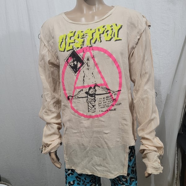 Image of Destroy crucified jesus pink anarchy bondage shirt size Large