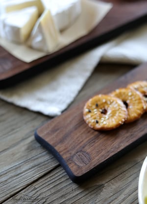 Image of Ebonized walnut serving boards with leaf shape handles - set of two