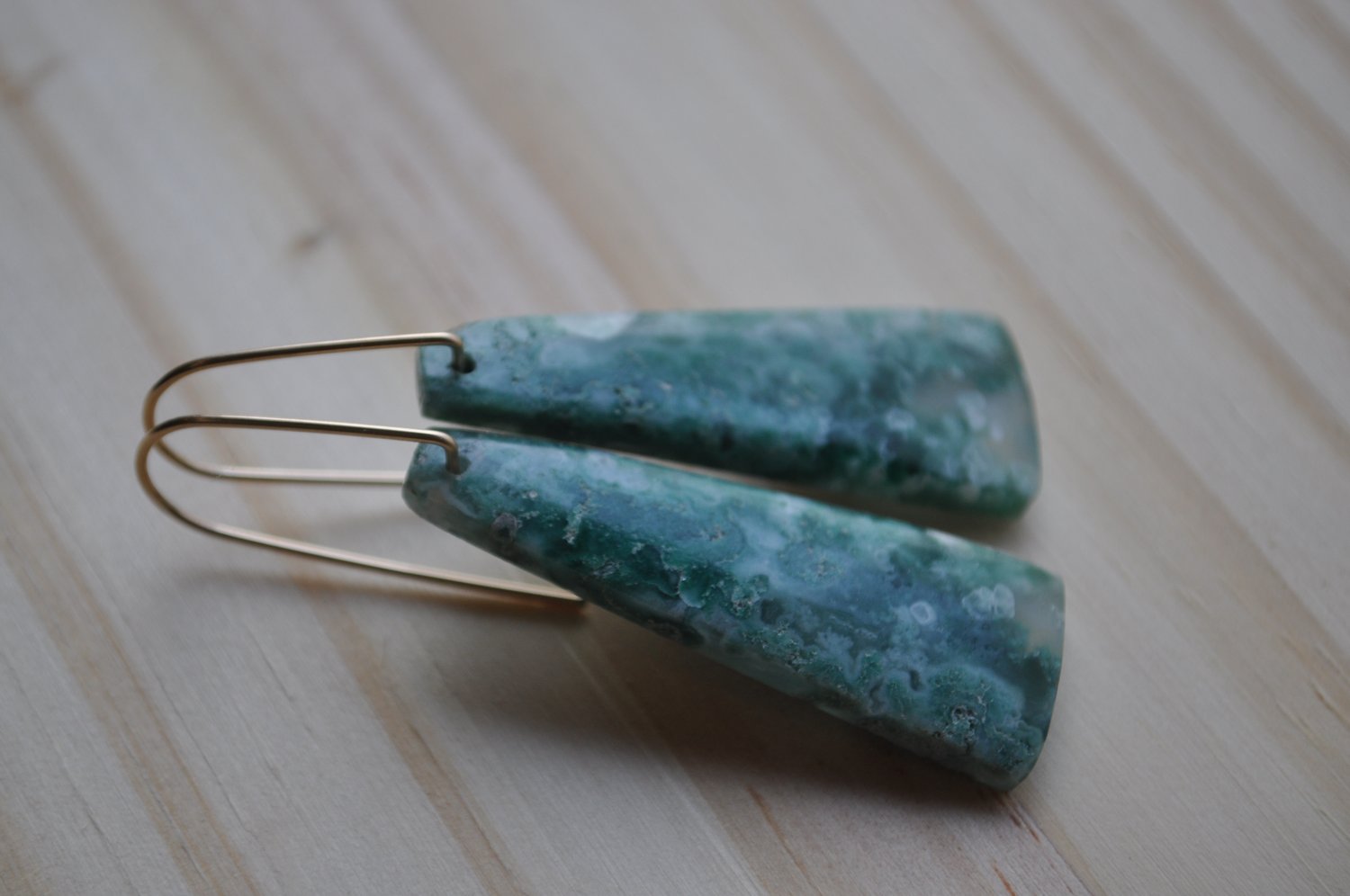 Image of One of a Kind Green Chalcedony Dangles - Elongated Triangle Shape