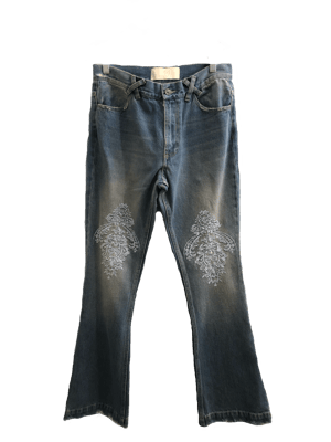 SANGIEV Blue Embroidered Flare Jeans