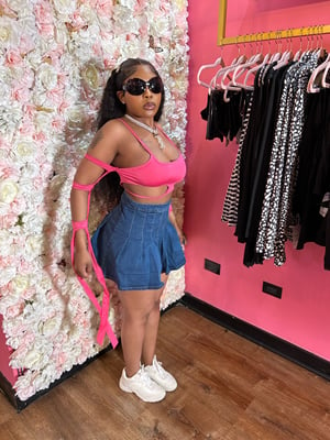 Image of Pink Crop Top With Jean Skirt