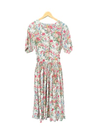 Image 1 of 80’s Cotton Floral Pocket Dress L
