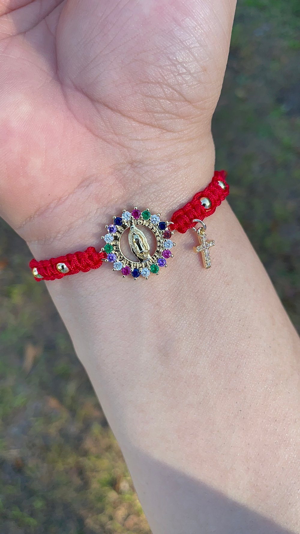 Virgencita with cross charm bracelet