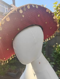 Image 2 of Dolly cowboy hat - recycled sari fabric green pop of pink