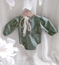 Image 3 of Newborn bodysuit for photo shoots | Martella| dark sage | dots