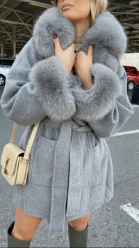 Image 1 of Grey Loro Coat With Fur Cuffs