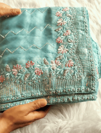 Image 1 of Binisha_Soft Sequin Saree in Teal color