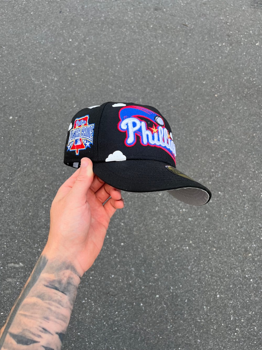 Image of BLACK PARTLY CLOUDY PHILADELPHIA PHILLIES CUSTOM FITTED CAP