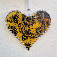 Large Bee and Sunflower Scene Heart