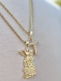 Image 4 of 2 chain combo Men’s necklace/pendant set 3mm pvd plated St. Michael pendant & Iced out cross