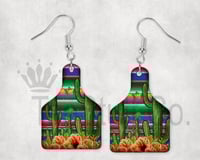 Cactus Sunflower Serape Cow Tag Earrings 