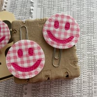 Image 2 of “Pink Smiley” Quilted Planner Clip OR Clothes Pin Clip