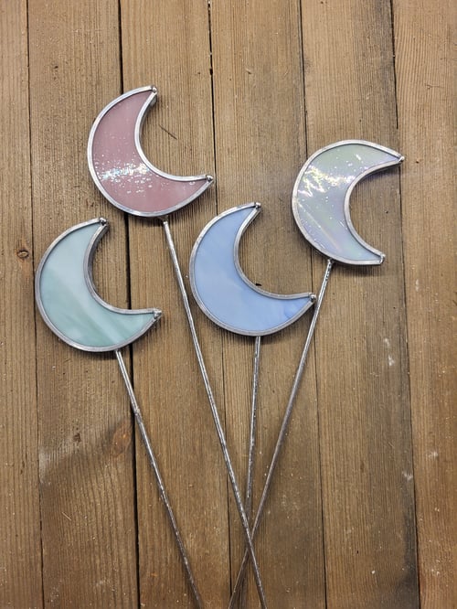 Image of Moon plant stake Set- stained glass