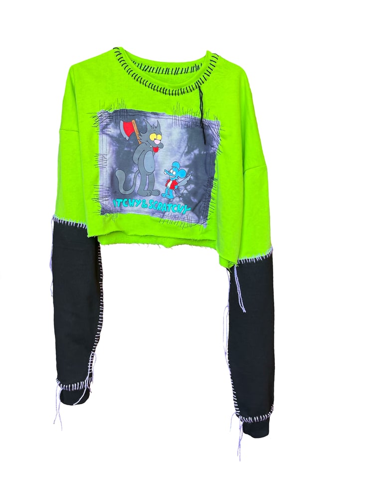 Image of ITCHY & SCRATCHY OVERSIZED SLEEVES TOP 