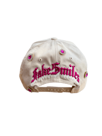 Image 3 of Cream and hot pink F initial custom gem stone SnapBack 