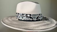 Image 3 of Off White Black Painted Fedora Hat Snakeskin, Chain and FeatherBand