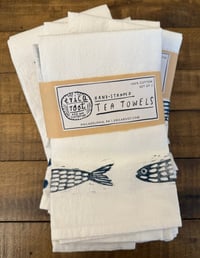 Image 1 of Fish Pattern Tea Towels  (SET OF 2) - Hand Stamped