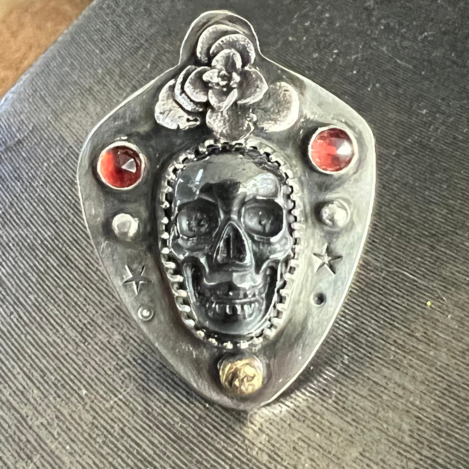 Image of Hematite Skull Statement Ring, Size 7
