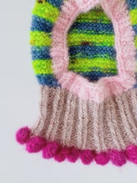 Image 3 of Sofie and Iris Striped Dark Navy, Neon Green, Light Brown, Light and Dark Pink Mohair Balaclava