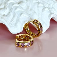 Image 2 of Pink Glass Heart Huggie Hoops