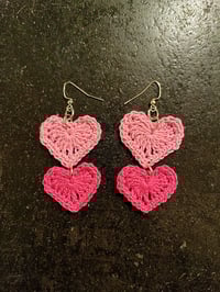 Image 4 of Crochet double heart earrings