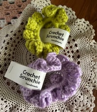 Two Crochet Scrunchies - Light Purple and Lime Green