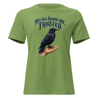 Image 4 of Women's Relaxed T-Trust Your Instincts Raven Graphic Tee – Bold Gothic Raven & Hand Design