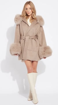 Image 2 of Taupe Loro Coat With Fur Cuffs