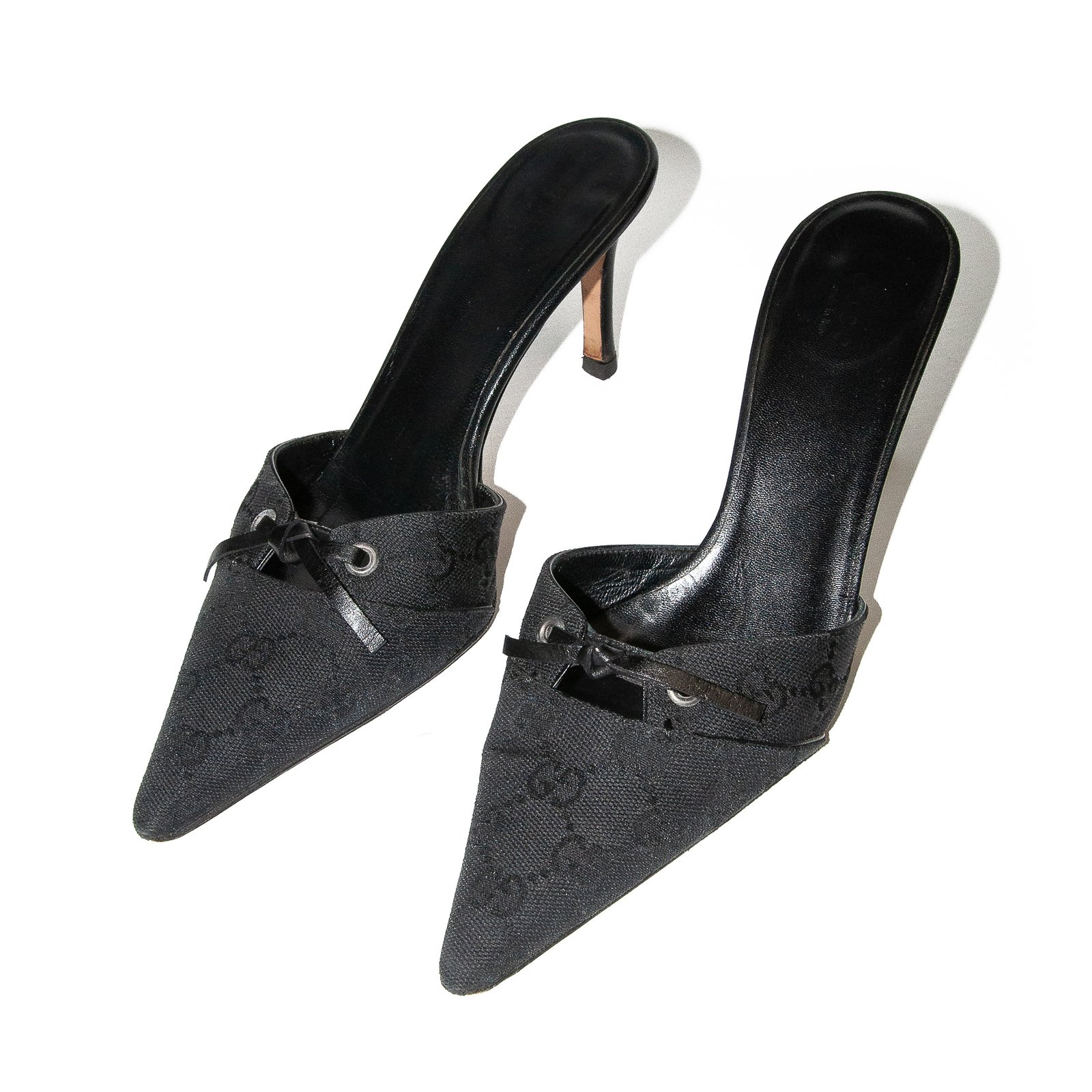 Gucci Pointed High Heel Mules Black Monogram Ruder Than The Rest