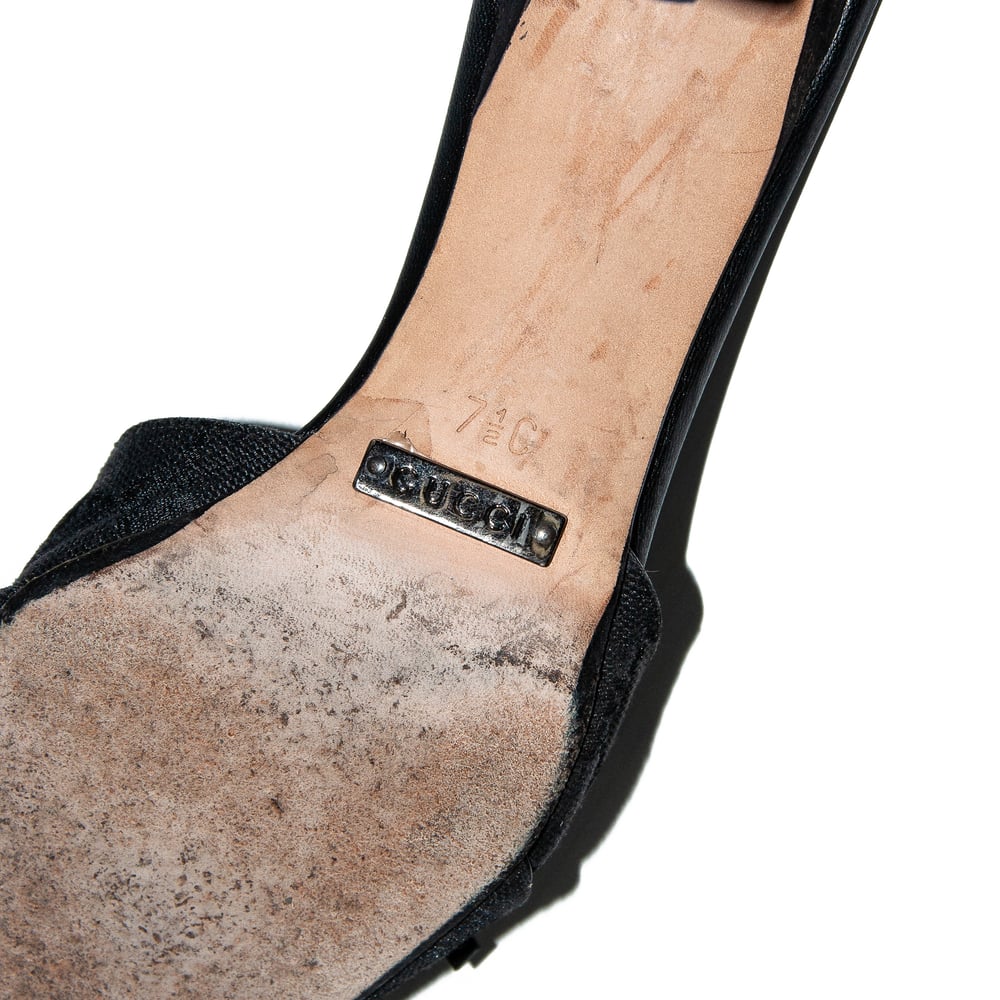 Image of Gucci Pointed High Heel Mules Black Monogram