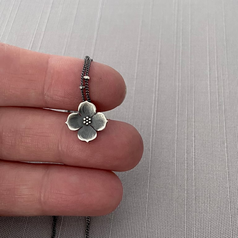 Tiny Sterling Silver Dogwood Blossom Necklace Image 3