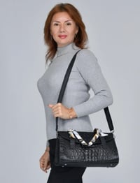 LC Black Leather Shoulder Bag Hand Scarf Strap Shoulder Strap - 13.5x3.94x7.87 inches