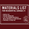 Materials List for The Residential Garage #1