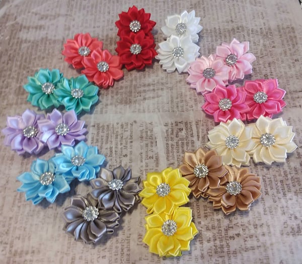 Image of Large rhinestone double flower hairclips- 13 color choices 