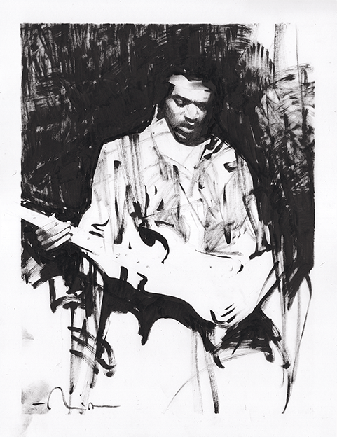 Image of Jimi Hendrix black and white print