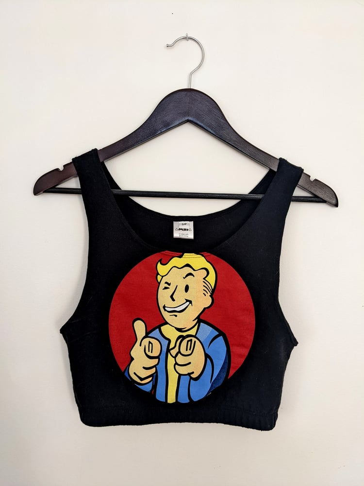 Image of XSmall-ish Up-cycled Fallout Graphic Cinch Crop