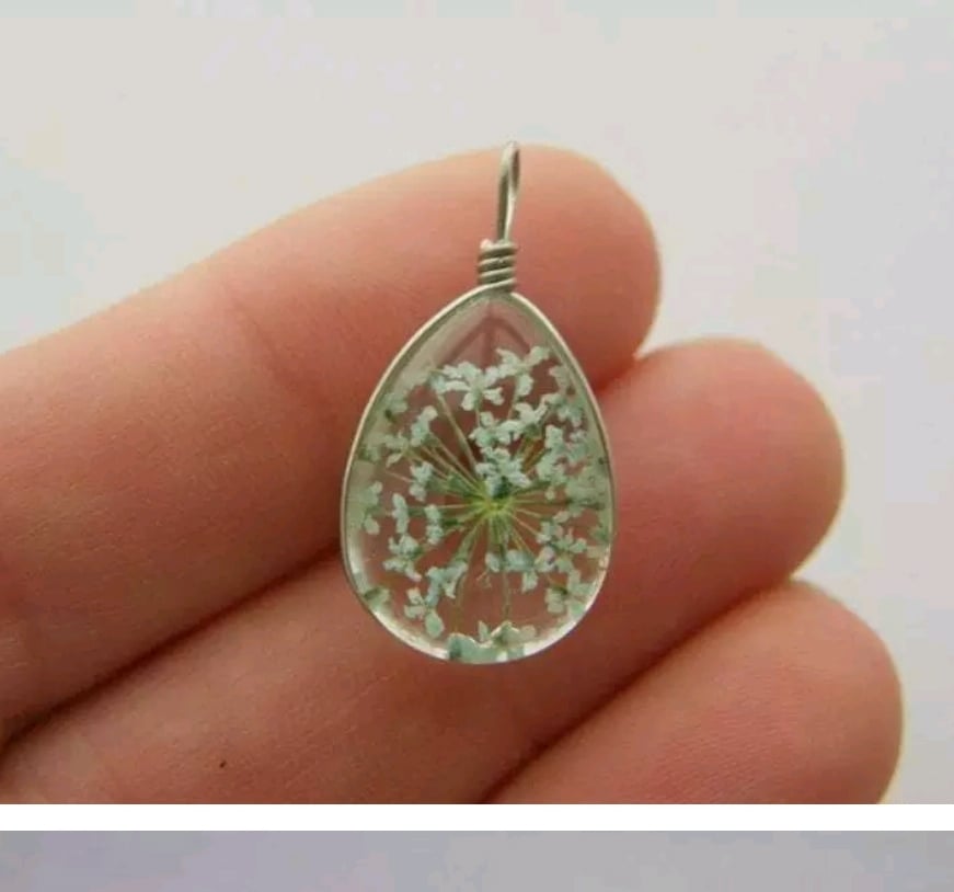 Image of MINT BLUE-ISH GREEN dried flower glass pendant necklace