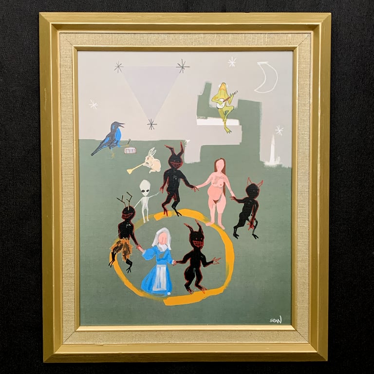 witches circle ( linen print ) FRAMED 14 X 17