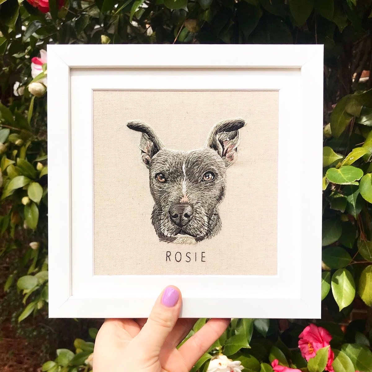 Custom Hand Embroidered Pet Portrait - FRAMED