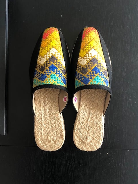 Image of Banig Mules - Black Border, Multicolor Weave